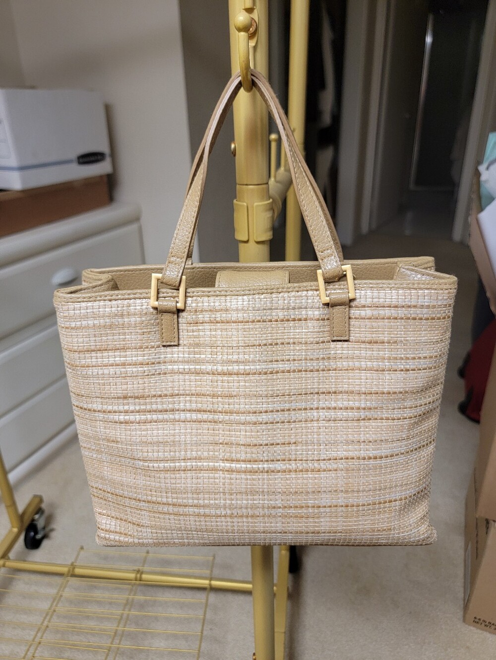 Charter Club Neutral Woven Hand Bag – Beige Straw-Style Bag